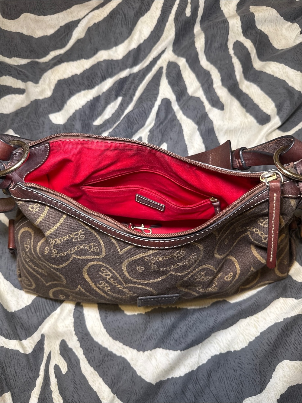 Dooney & Bourke Brown Heart-Print Canvas Shoulder Bag - Picture 5 of 8